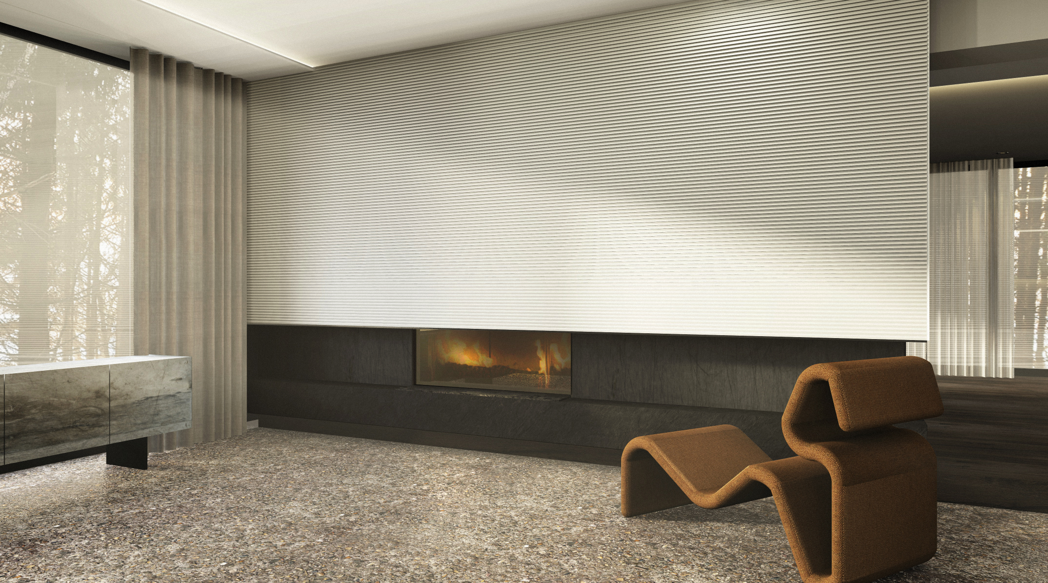 Errichtet am Ufer der Mosel, besticht dieses 350 m² große Haus durch eine dezente und zugleich raffinierte Eleganz. Das Projekt verbindet Designelemente mit edlen, natürlichen Materialien wie dunklem Terrazzo und antikem Eichenholz. Akzente aus rohem Metall setzen gezielte Kontraste.
Die Räume, in fließender Kontinuität gestaltet, bieten ein Wohnumfeld, das Komfort und Funktionalität harmonisch vereint. Die ausgewählten Komponenten schaffen eine warme und authentische Atmosphäre, die zum Verweilen einlädt.