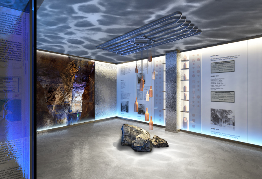 cmia Innenarchitektur Museum Geopark  Stadt LeunDesign Konzept mit modernem Mineralwasser-Brunnen – innovative Ausstellungsgestaltung, zeitgemäßes Interior Design und künstlerische Raumkonzepte